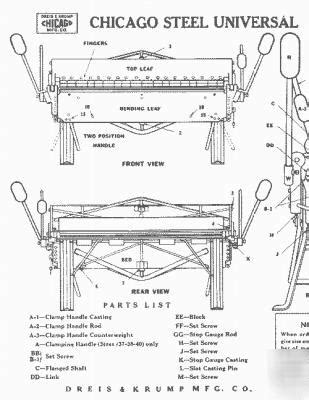 chicago dries & krump sheet metal brake 612 replacement parts|Chicago dreis and krump manuals.